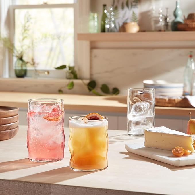Libbey Lava Rocks Glasses Set, Free Form Glassware Drinking Glasses Set of 8, Tactile, All-Purpose, Dishwasher Safe Glasses for Cocktail Parties