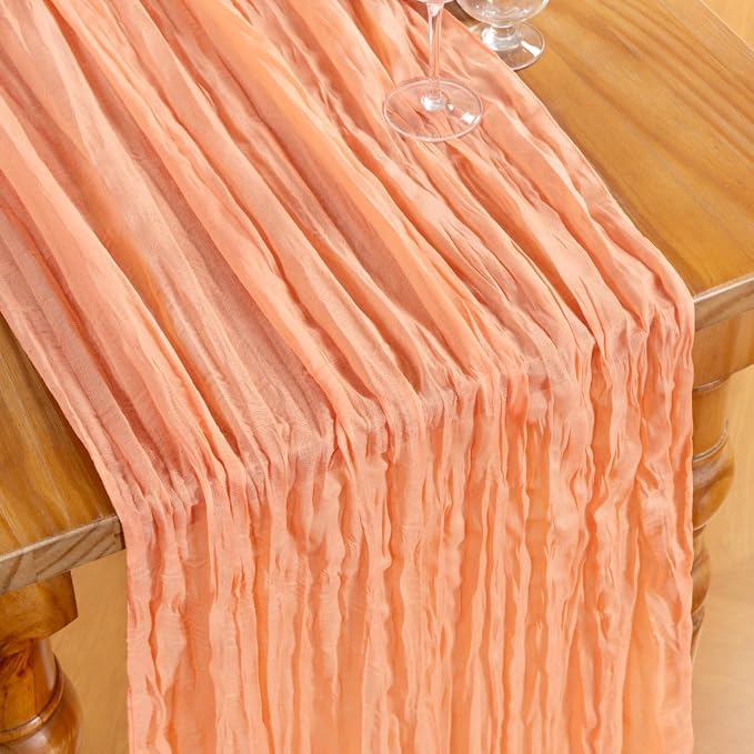 DeZerlor Peach Cheesecloth Table Runners 6 Pack Summer Boho Runners | 120Inches - Image 2