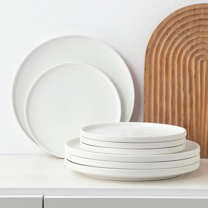 Ceramic Salad & Dessert Plates Set, 8 Inch, Modern White | Stoneware, - Image 4