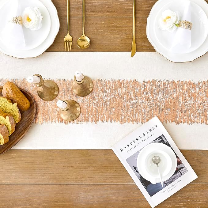 Metallic Style Rose Gold Table Runner, Table Runners 72 Inches Long | Cotton - Image 4