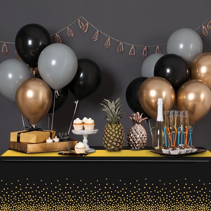 12Pcs Black and Gold Tablecloth Party Decorations, Plastic Black Table Cloth - Image 5