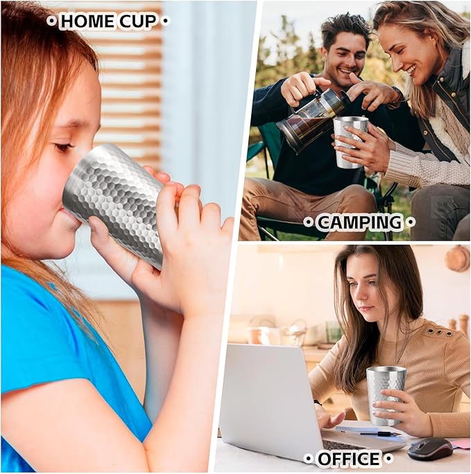 5 Pack 12 oz Stainless Steel Insulated Cup, Honeycomb Double Wall Vacuum Small Metal Cup, Reusable Camping Cups Unbreakable Indoor Outdoor for Party, Home, Office, BBQ, Silver