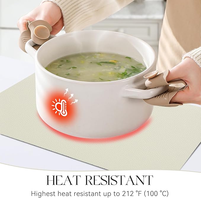MOSAYT Vinyl Placemats Set of 6, Heat Resistant Place Mats 100% Waterproof Washable & Wipeable Faux Leather Reversible Table Mats for Kitchen Dining Party Indoor Outdoor, 12" x 17", Grey/Beige