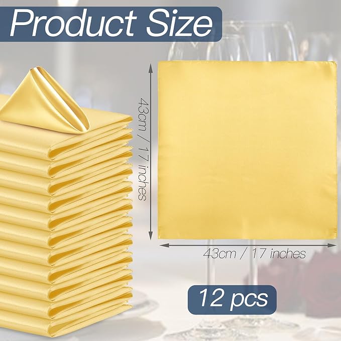 P Pothuiny 12 Pcs Gold Satin Napkins 17 x 17 Inch, Satin Cloth Napkins | Square - Image 2