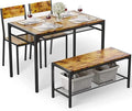 Gizoon Kitchen Table and 2 Chairs for 4 with Bench, 4 Piece Dining Table Set for Small Space, Apartment (Rustic Brown)