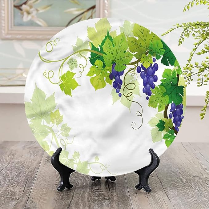 Ceramic Plates, Vine Decorative Ceramic Plates, Grapes with Fresh Foliage, 7 Inch, for Dining, Parties, Wedding, Multicolor