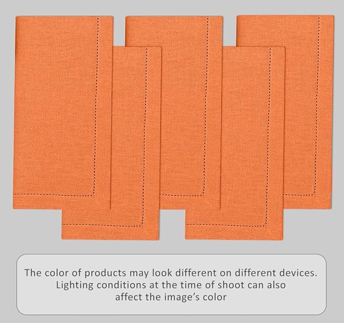 Ruvanti Premium Linen Napkins Set of 6-20x20 Inch, Classic Hemstitch, Mitered Corner Cloth Napkins ‎- Soft, Elegant Dinner Napkins Cloth Washable for Weddings, Parties, Everyday Use - Fall/Orange