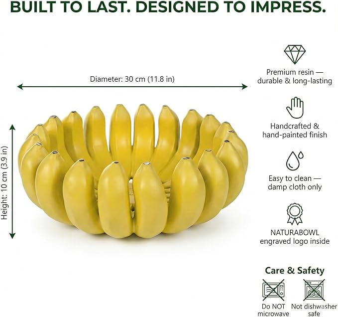 Banana fruit bowl holder 12 inch Large Basket fruit storage - Centerpiece for Kitchen,Dining Table & Entryway - Home Decor - functional fruit storage - Unique gifts ideas. (Yellow)