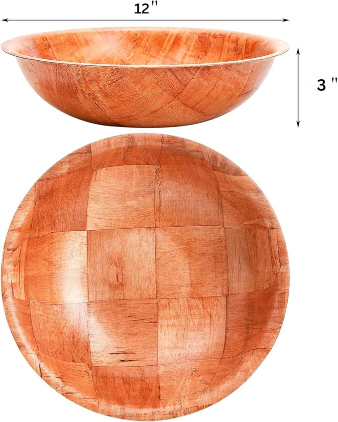 12-inch Wooden Serving Bowl, Set Of 6 | Round | Stackable | EZ To Wash | Great For Salads, Fruits, Snacks, And More [6PK]