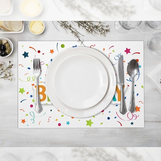 Happy Birthday Placemats Set of 4 Washable Table Place Mats for Dining Kitchen Party Decor