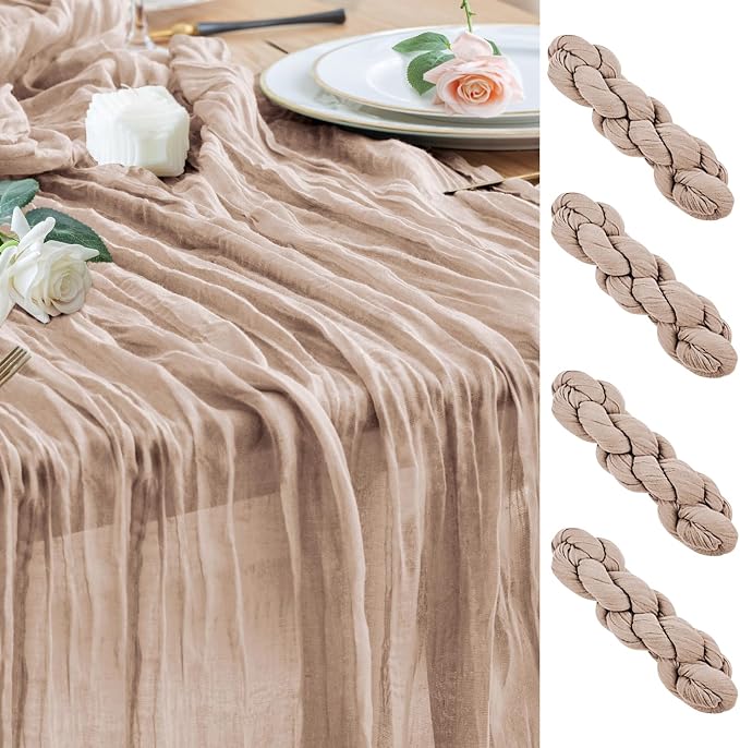 Cheesecloth Table Runner Nude Pink 10FT Boho Gauze Runner, 4 Pack | 120 Inch by Wokceer