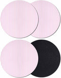 Pink White Stripe Coasters Set of 4, Modern Minimalist Geometric Striped Soft by PIEPLE