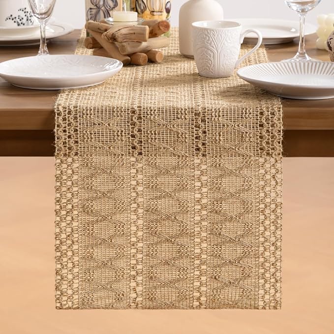 MLMW Boho Table Runner 72 inches Small Coffee Table Runner Rustic Burlap - Image 6
