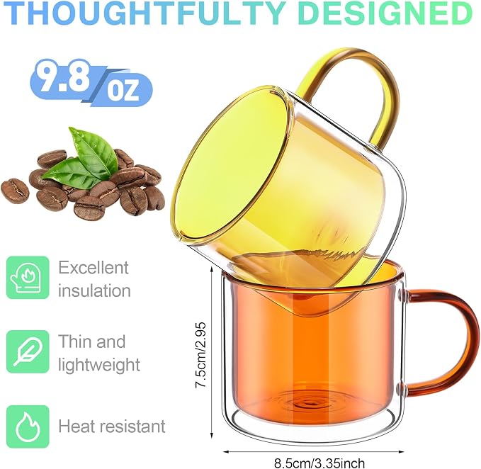 Domensi 4 Pcs Double Wall Coffee Mugs 10 Ounce Milk Glass Mugs - Image 2