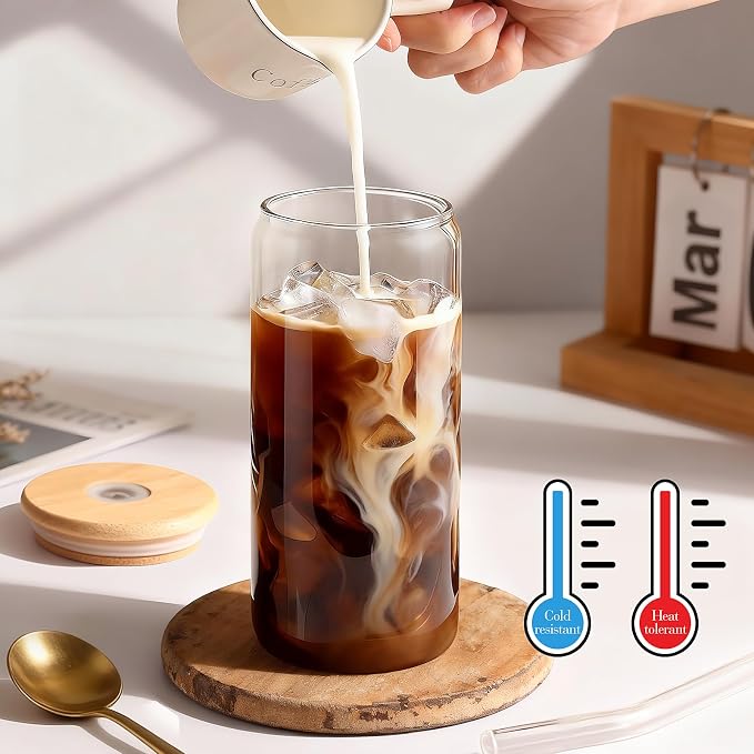 Iced Coffee Cups with Lids 2 pcs: 20 oz Glass Cups with Lids and Straws as - Image 4