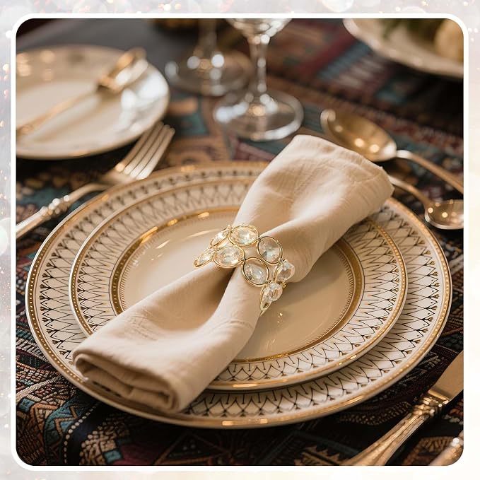 Crystal Metal Napkin Rings Set, Elegant Wedding/Party Table Decor, Shiny - Image 5