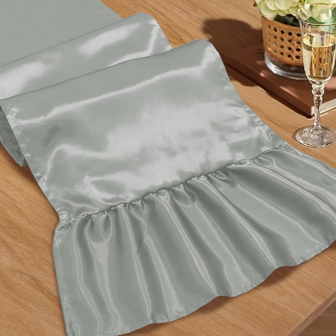 2 Pack Grey Satin Table Runner 12 x 108 Inch | Ruffle Design, Luxurious Dining by Unknown