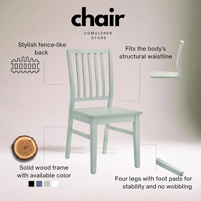 Green Wooden Dining Chairs Set of 4, Farmhouse Dining Room & Kitchen Chair with High Back, Spindle Windsor Armless Side Chair for Living Room Dining Room Kitchen Restaurant Balcony
