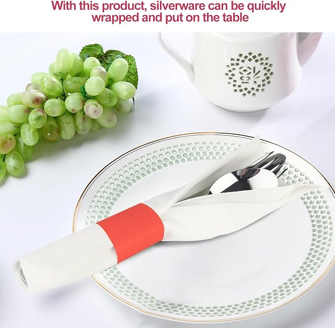 Germiwipe Paper Napkin Band Box of 500,Napkin Rings Self Adhesive,Silverware Wraps Bands Perfect for Christmas Birthday Parties, Weddings, Family Reunion & Events (Red-500pcs)