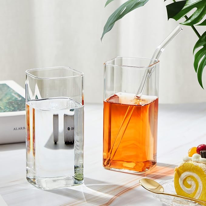 Sumind Set of 6 Square Drinking Glasses, Square Glass Cup 13 oz, Modern - Image 6