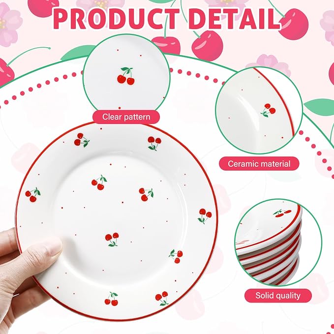 Honeydak 6 Pcs Cherry Plates Ceramic Fruit birthday Decorations 6 Inch Salad - Image 3