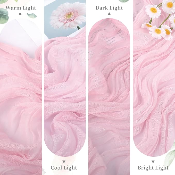 3 Pack Light Pink Cheesecloth Table Runner 35x120inch, Summer Rustic Gauze - Image 7