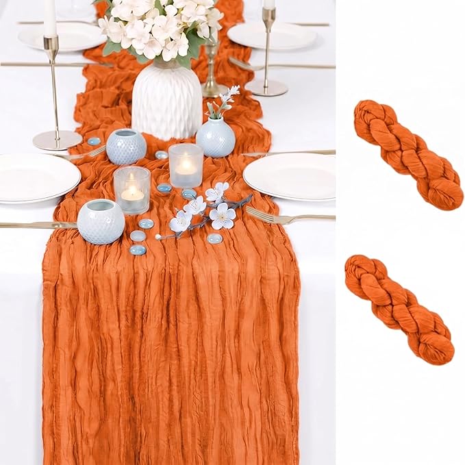 2 Pack Orange Cheesecloth Table Runner 17x108 Inch Boho Rustic Semi Sheer Gauze by Unknown