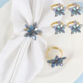 Decorative Napkin Rings Set of 4,Holders Decor Dinner Party,Wedding,Anniversary,Birthday,Table Decor Gift (Blue Crystal)