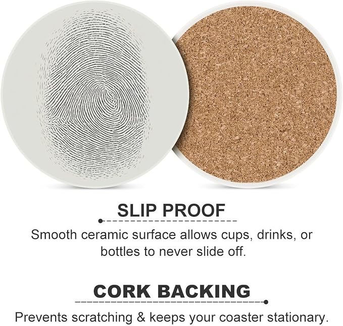 Minimalist Fingerprint Simple Lines Abstract Coasters Set of 4 Absorbent - Image 6