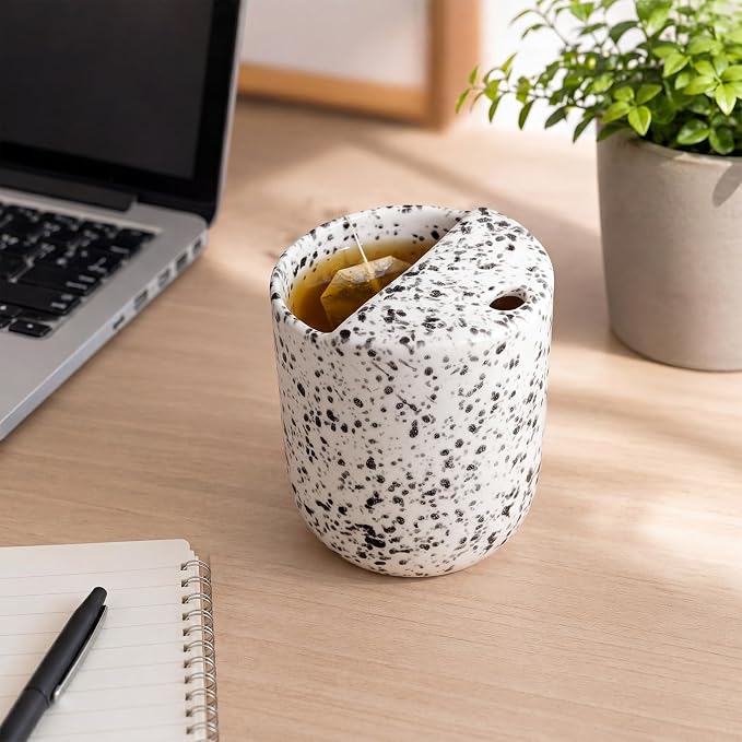 Ceramic Coffee Mug with Sip Hole 10 oz Speckled Pattern Coffee Cup Retro Hand - Image 4
