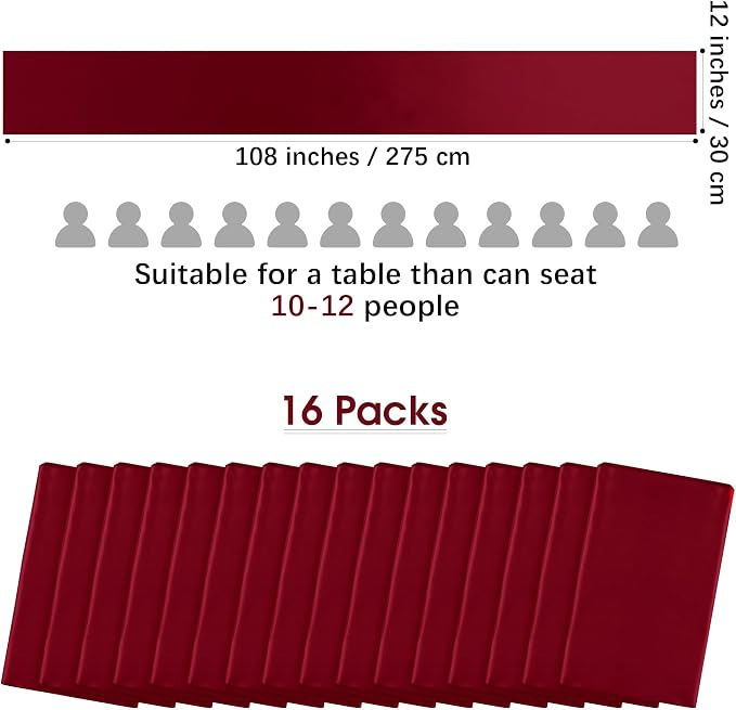 Aneco 12 Pack Satin Table Runner 12 x 108 Inch Burgundy Long Wedding Satin Silk - Image 2