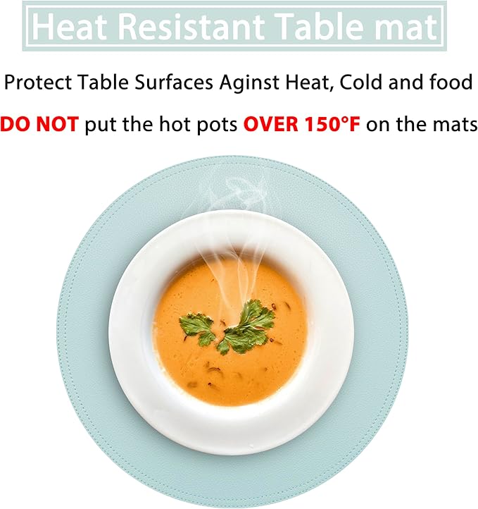 Set of 6 Faux Leather Round Placemats and Coasters, Coffee Mats Kitchen Table Mats, Waterproof, Easy to Clean for Kitchen Dining Round Table