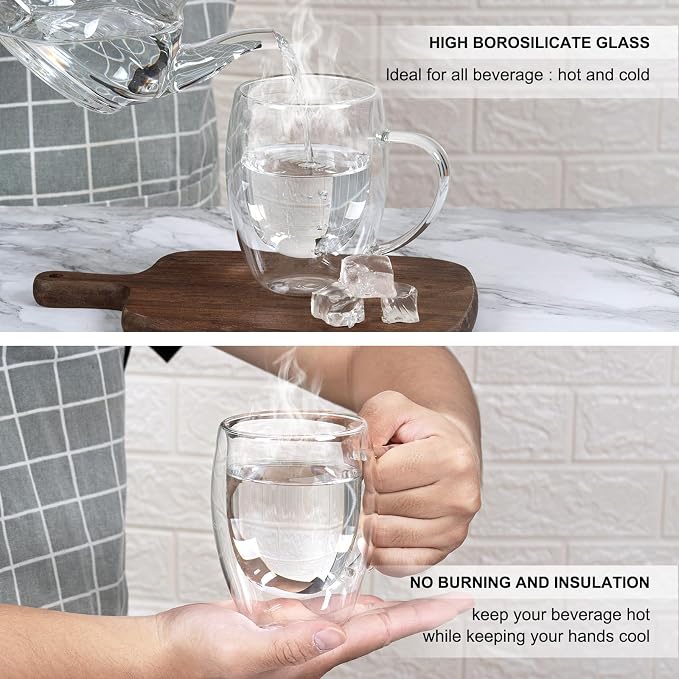 Double walled glass coffee mugs, Glass Coffee Mugs Set Of 4, Coffee Cups 12OZ | - Image 4