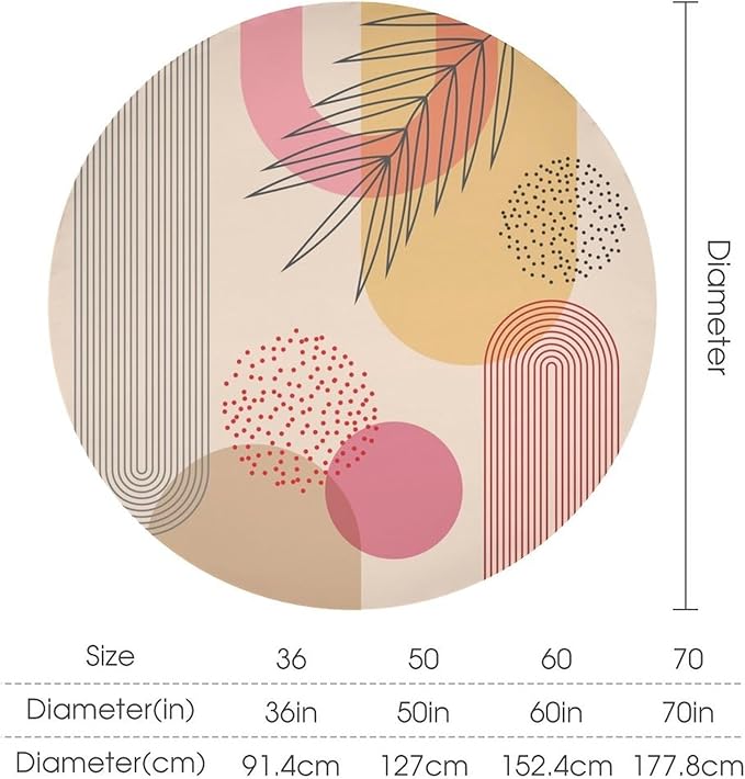 Mid Century Boho Round Tablecloth, Abstract Modern Sun Arch Curve Leaves Geometric Print Tablecloth for Home Party Dining Room Kitchen Decor 36Inch(90cm)