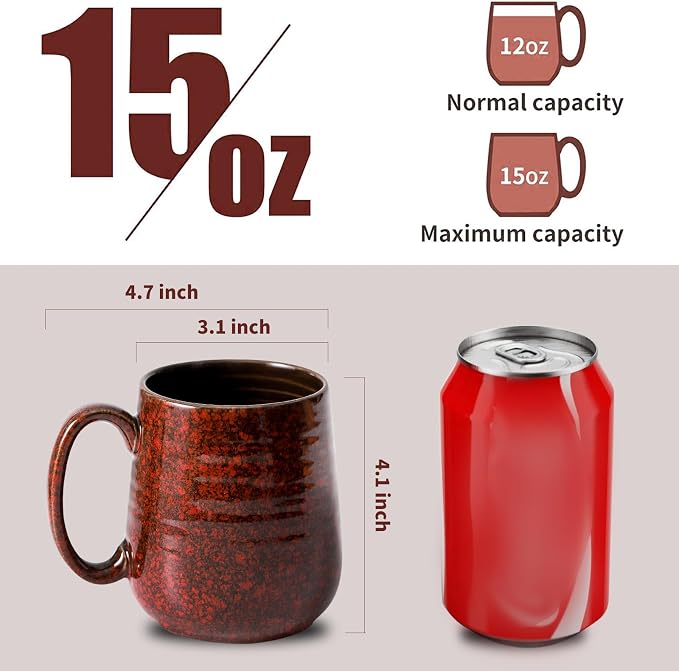 Hasense Red Coffee Mugs Set of 4, 12 oz Coffee Cups Ceramic, Latte Mug - Image 3