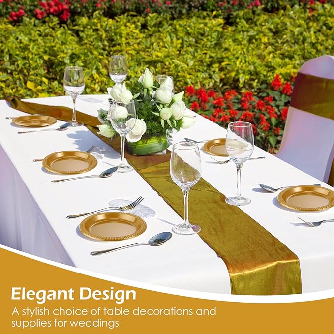 Zopeal 200 Pcs Gold Plastic Dessert Plates 6 Inch Round Gold Disposable Plates Heavy Duty Wedding Dinner Tableware for Birthday Party Dinner Picnic Salad, Appetizer Party Supplies