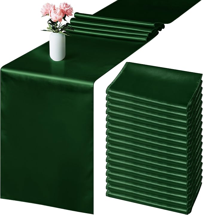 Aneco 16 Pack Satin Table Runner 12 x 108 Inch Black Green Long Wedding Satin by Aneco