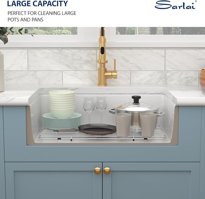 Sarlai White Farmhouse Kitchen Sink - 33x20 Inch Farmhouse Kitchen Sink Flat Apron Front White Ceramic Sinks Single Bowl Farm Farmer Sinks Porcelain Fireclay Basin