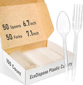 EcoDispose 100 Count Plastic Silverware, Heavy Duty Plastic 50 Forks & 50 Spoons Disposable Utensils Cutlery Set for Party Supplies