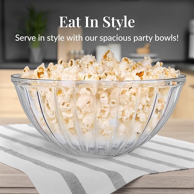 Prestee 12 Pack Clear Plastic Serving Bowls - 53 Oz Round Reusable and Disposable Bowls for Parties and Events - Sturdy and Durable Plastic Bowl for Serving Food, Salads, Snacks, Chips, and Candies