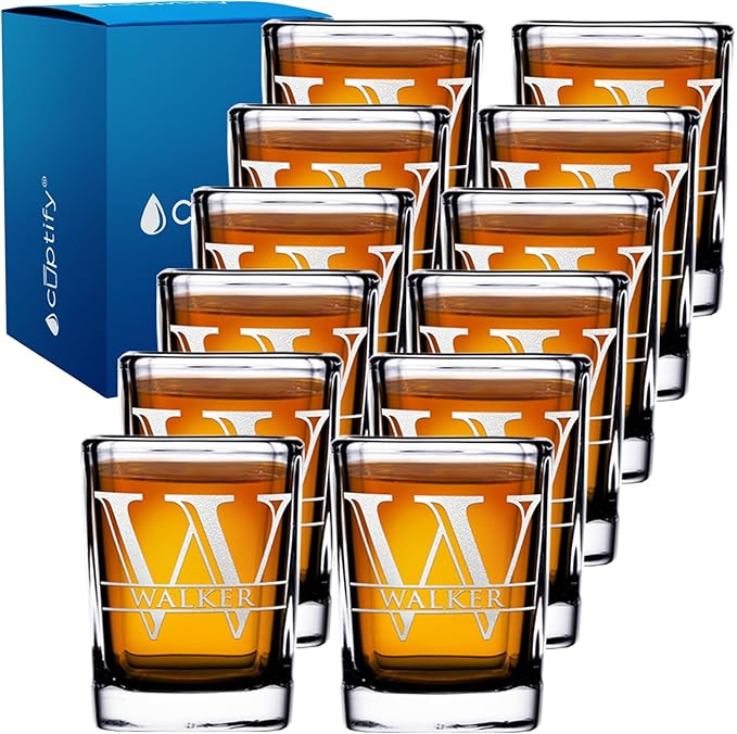 Personalized Square Shot Glasses Set of 12 Engraved 2oz Initial and Name Custom Gifts, Weddings, Birthdays, Party, Event, Decorations