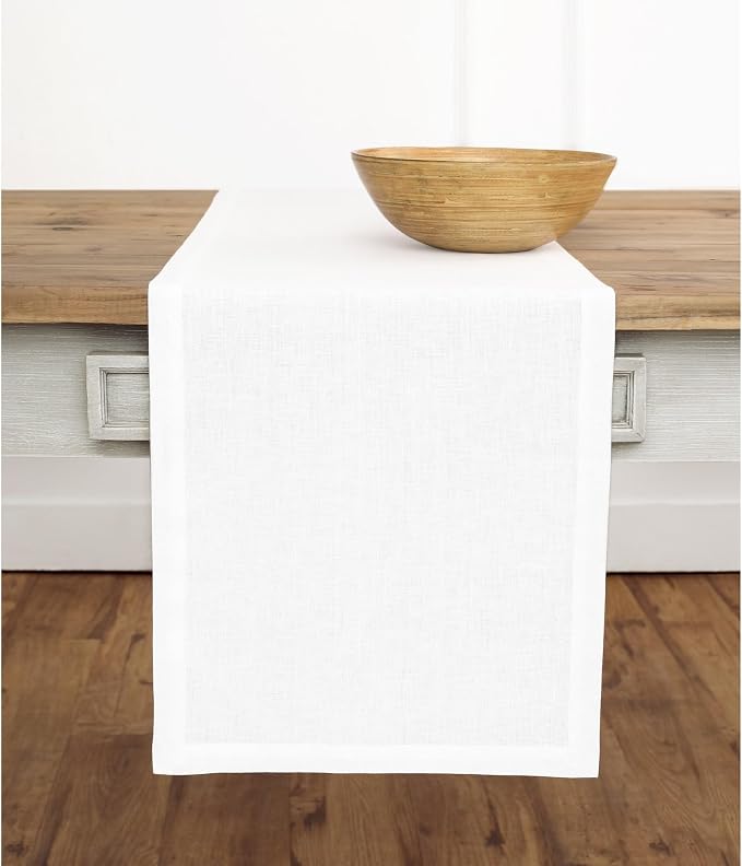 Solino Home 100% Pure Linen Table Runner White, Fete 14 x 144 Inch Long | Table by SolinoHome