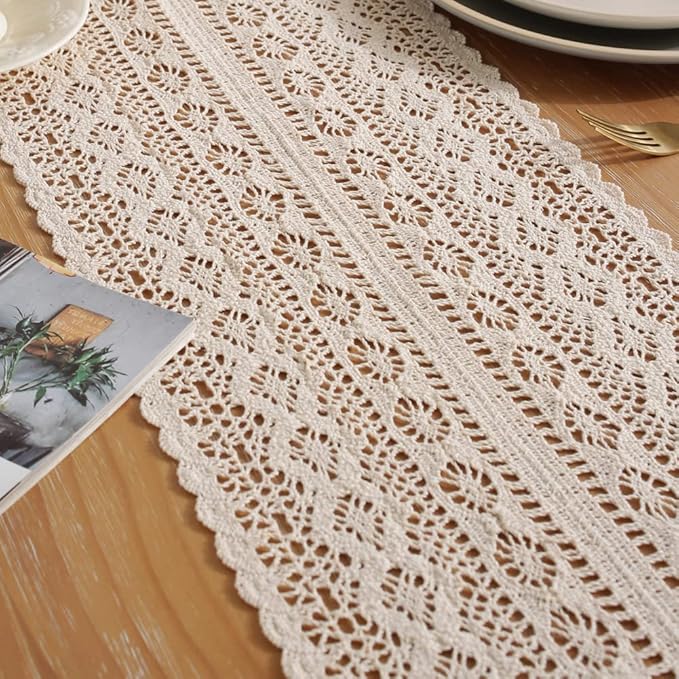 meioro Mesh Woven Table Runners, 10x94 Inch Boho Cotton Table Runner - Image 4