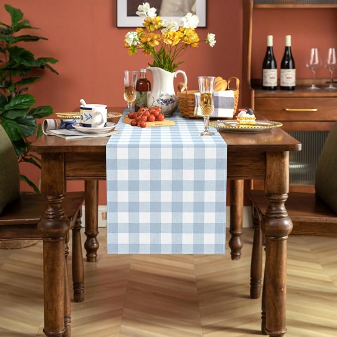 Dusty Blue Gingham Table Runner Blue Checkered Boy Girl Baby Shower Birthday - Image 6