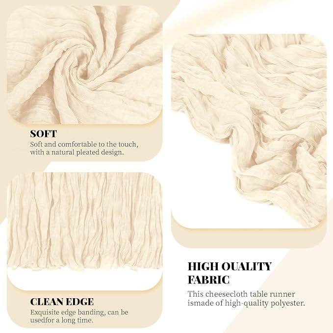 6 Pack Ivory Cheesecloth Table Runner, 17 x 108 Inch, Gauze Cheese Cloth Table - Image 4
