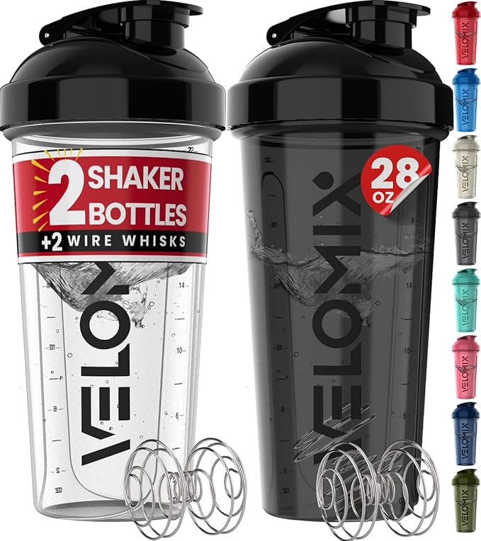 VELOMIX 2 Pack 28oz Protein Shaker Bottle by VELOMIX