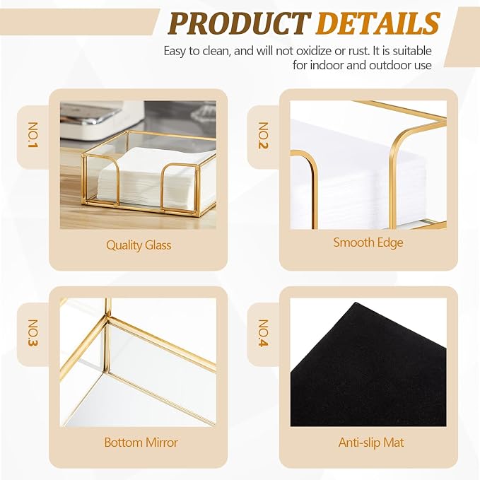 LemonRoad 1 Pcs Square Gold Napkin Holder - Image 4