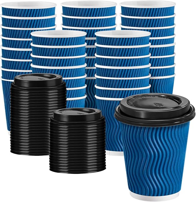 100 Pack 8 oz Insulated Disposable Paper Coffee Cups by Huifany