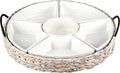 Ceramic Serving Trays, RANDEFURN Serving Platters with 6 Removable Dishes, Serving Tray for Parties, Food Tray 15.5 x 15.5 Inches, Perfect for or Chips,Whitewash