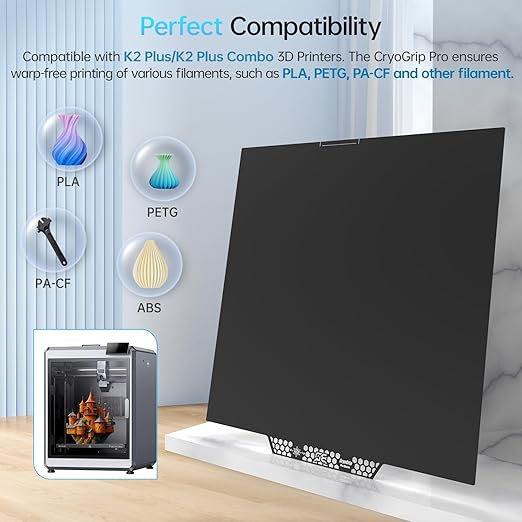 BIQU CryoGrip Pro Glacier 370x370mm Panda Build Plate for Creality K2 Plus 3D Printer Double Sided Upgrade Build Plate Removable Surface Platform
